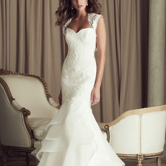 Alencon (French) ivory lace wedding dress bolero (topper) by Paloma Blanca - Picture 2 of 10